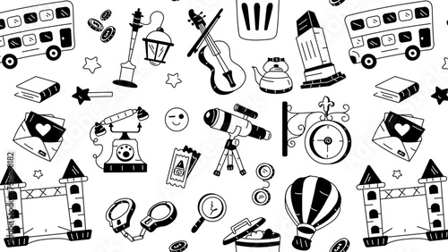 A seamless britain pattern depicting uk heritage and other cultural components 