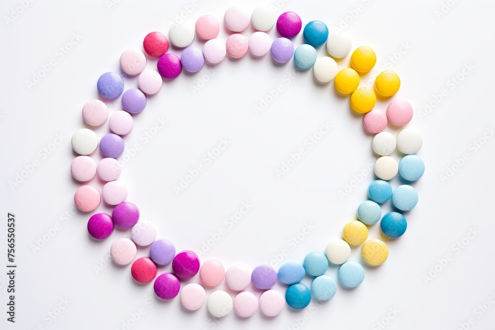 Obraz premium Assorted pharmaceutical pills arranged in an intriguing composition on a clean white background