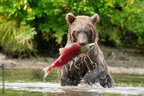 Fotografía Alaskan Brown Bear (Ursus horribillus) fishing for salmon in Lake Clark National
