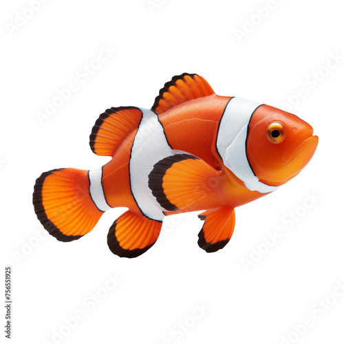 An orange and white clown fish isolated on transparent background