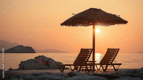 view of two chairs with umbrellas on the beach