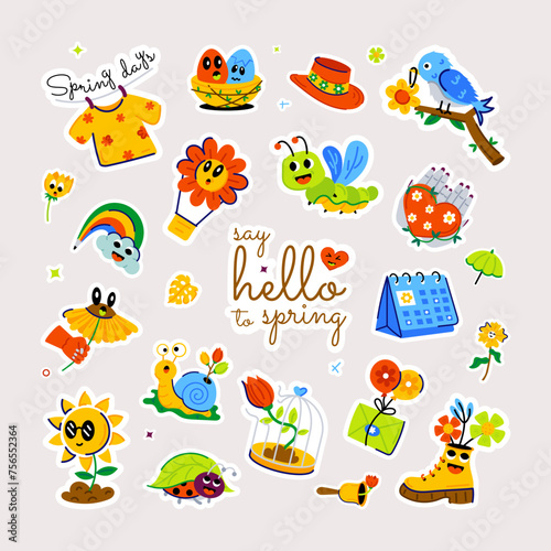 A springtime vector showcasing the spirit of spring days, lovely emojis, and floral accessories 