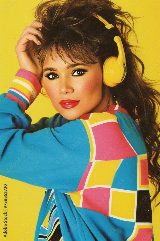 Portrait of a beautiful model in 80's style. Retro party concept Portrait of a beautiful model in 80's style. Retro party concept