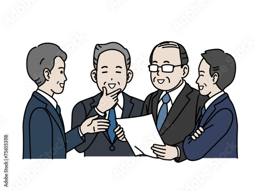 ミーティングで話し合う中年会社員の男性のイラスト