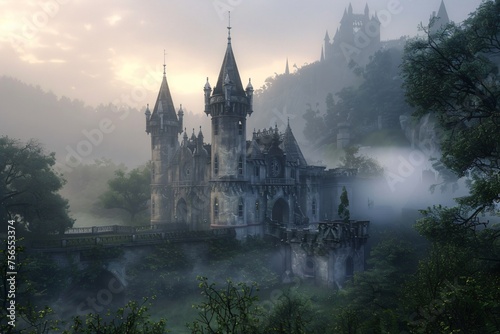 Enchanted Fairy Tale Castle bathed in soft pastel light 3D standing silent in a timeless whisper