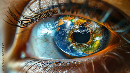 Earth's splendor is mirrored in the eyes of a woman, symbol of hope and renewal on Earth Day