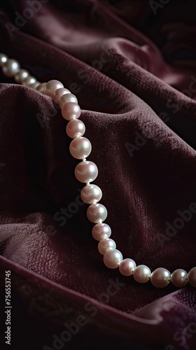 A single luminous pearl necklace on a deep velvet background