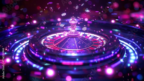 Casino roulette wheel with glowing particles and stars