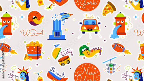A flat seamless pattern depicting new york theme elements 