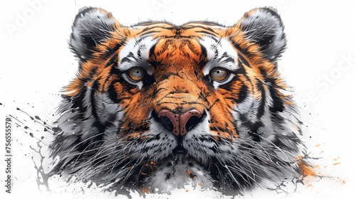 Tiger face with grunge splashes and blots. photo