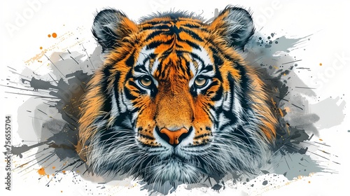 Tiger portrait in watercolor style, isolated on white background. photo