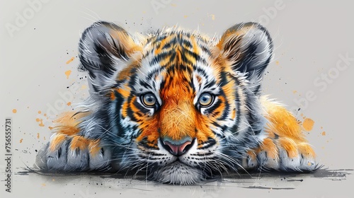 Tiger cub on gray background. photo