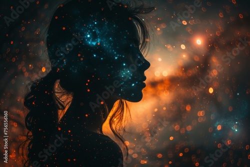 A girl in silhouette against a backdrop of stars and galaxies, evoking wonder and the infinite universe