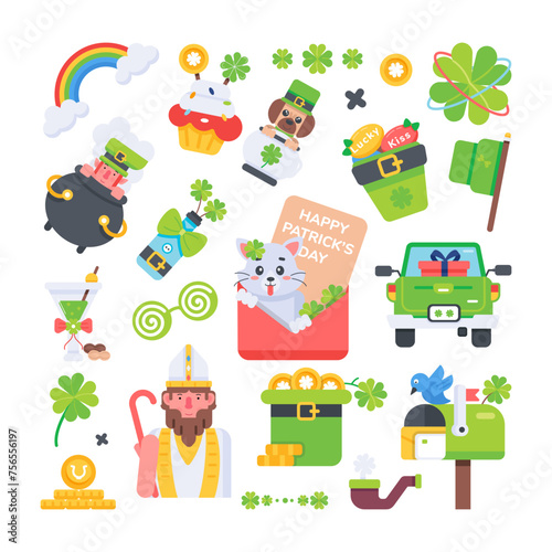 This flat vector designed with different lucky elements of st patrick day and irish culture 