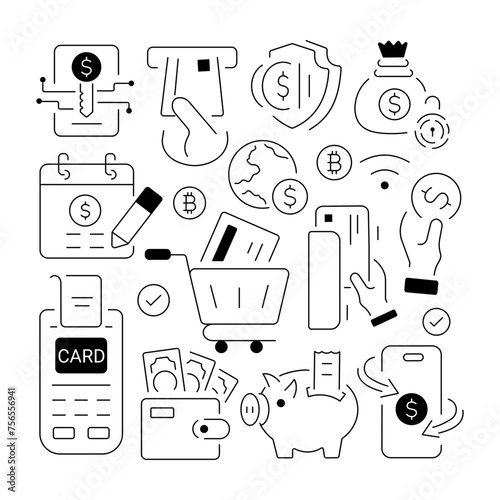 A linear vector encompassing key components of payment gateways and digital banking options 