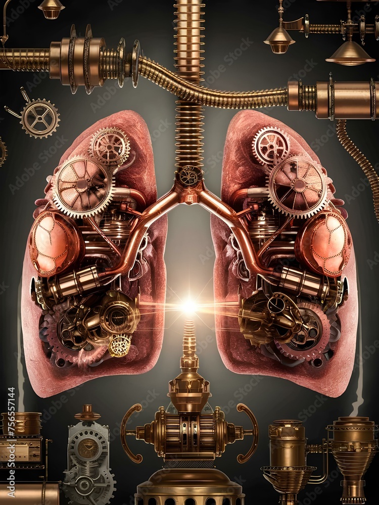 A steampunk-inspired depiction of the respiratory system A steampunk-inspired depiction of the respiratory system
