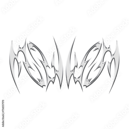 3d chrome metal of y2k fire icon. Flame shape in liquid mercury. 3d rendering illustration of abstract neo tribal cyber sigil metallic melted modern burn form, design element. 3D Illustration