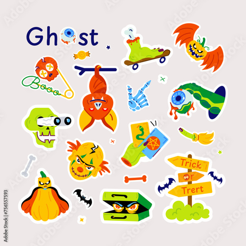 This flat ghost vector depicting various halloween party items and other spooky stuff 