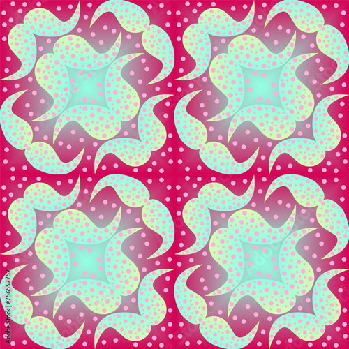 Seamless vector abstract pattern with gradient triangles and paisley polka dot