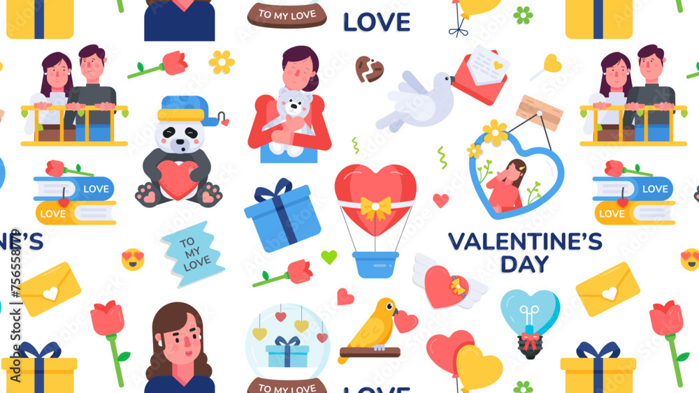 Happy valentine day pattern showcasing sweet presents and romantic gestures 