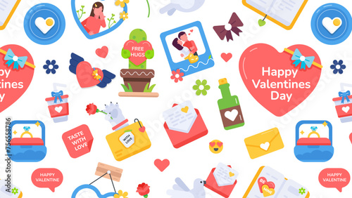 A seamless pattern showcasing sweetheart moments and love elements