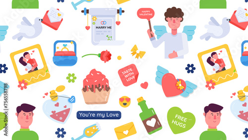 Valentine theme pattern depicting lovely messages and adorable elements 
