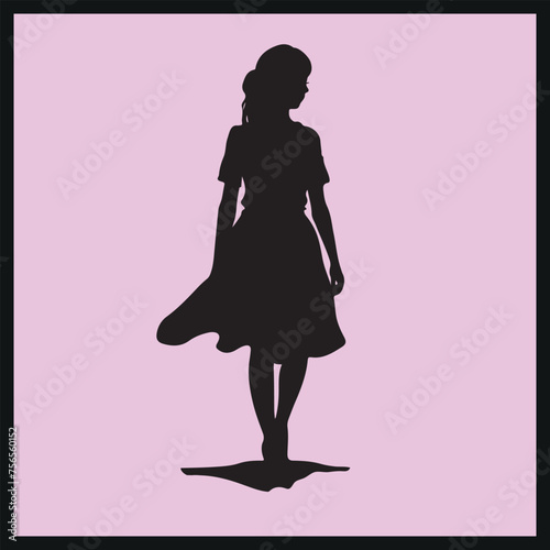 Standing Girl Silhouette Vector Clipart