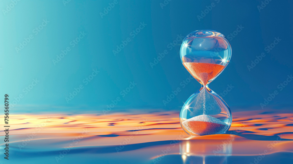 hourglass illuminated by the sun on a minimalistic background
