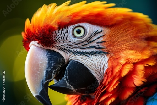 closeup round eyes of Macaw Parrot Perched looking away