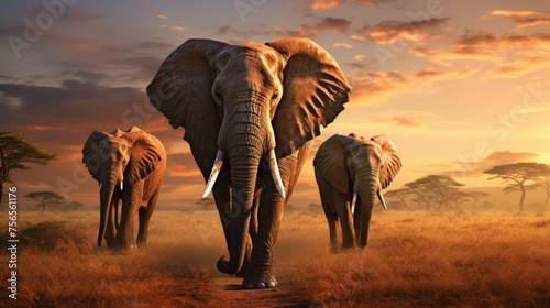 photo wildlife elephants Walking on savanna