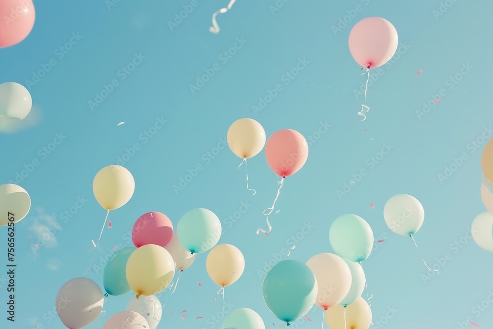 Celebrating Easter with a Festive Display of Soft-Hued Balloons Dancing in the Springtime Air