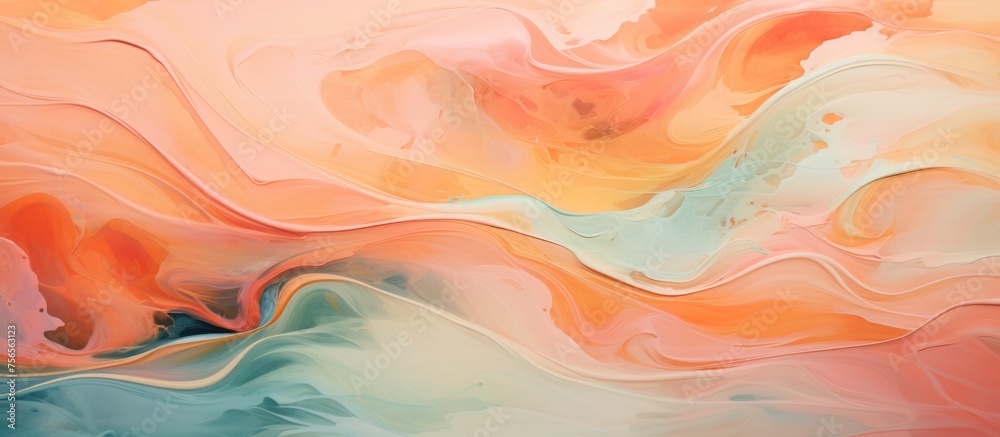 abstract background, backdrop in Peach Fuzz, swirling, wavy. color 2024. banner, panorama.