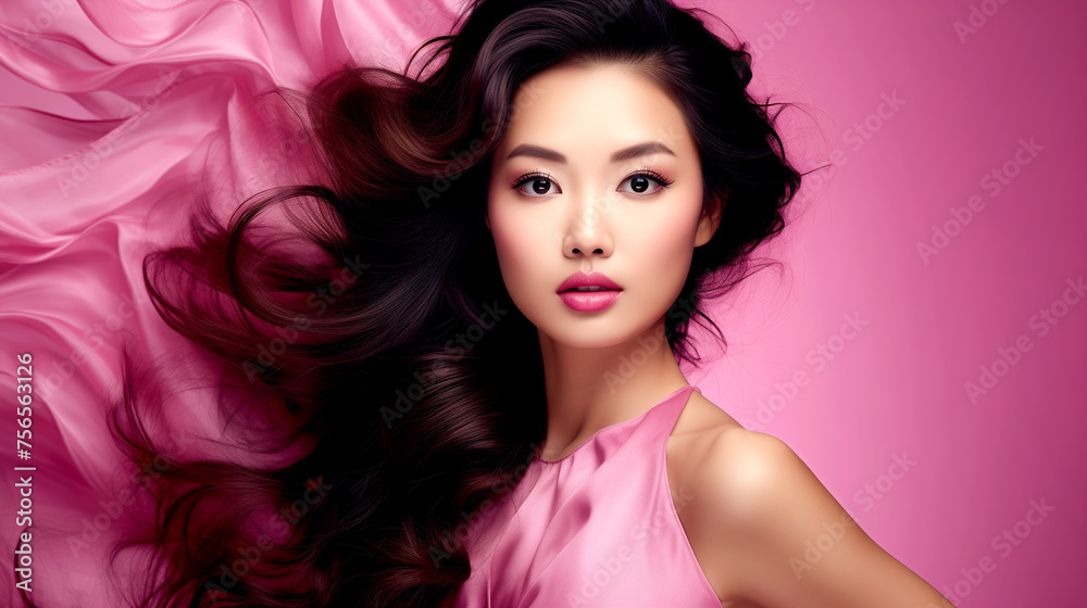 Close-up of an Asian Woman in a Pink Dress Close-up of an Asian Woman in a Pink Dress