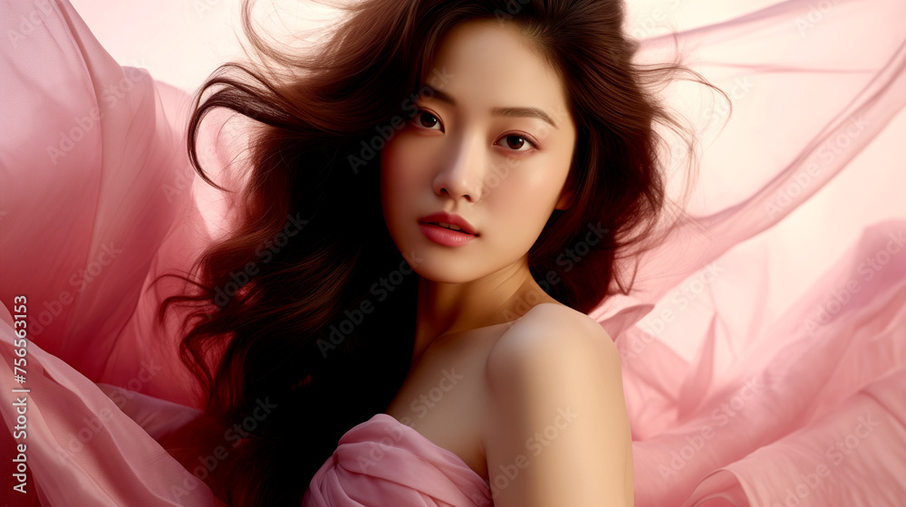 Close-up of an Asian Woman in a Pink Dress Close-up of an Asian Woman in a Pink Dress