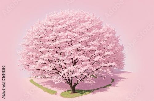 spring pink blooming cherry, sakura tree, pink background. for spring blossom season, spring weekend, wacation. for card, greeting card, banner, poster, flyer, advertising, sticker photo