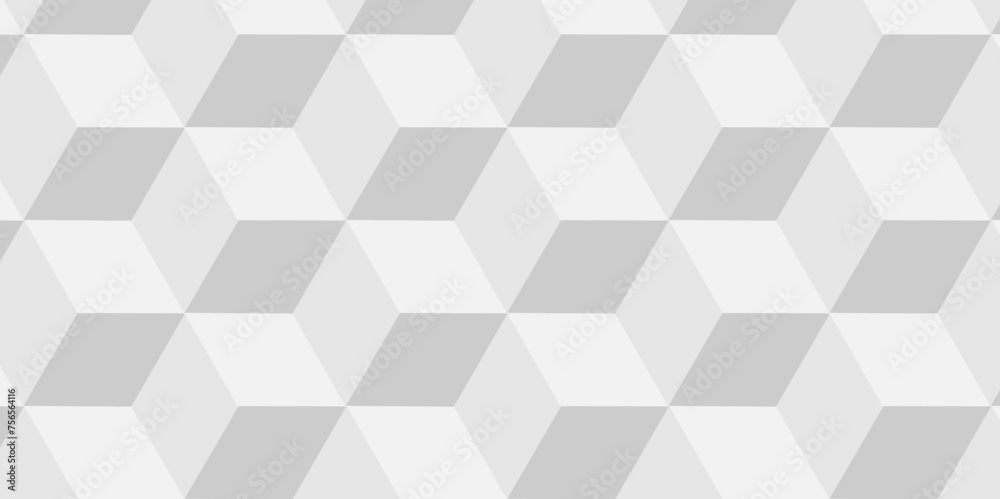 Abstract cubes geometric tile and mosaic wall or grid  hexagon technology transparent wallpaper. white and gray geometric block cube structure backdrop grid triangle texture vintage design. - obrazy, fototapety, plakaty 