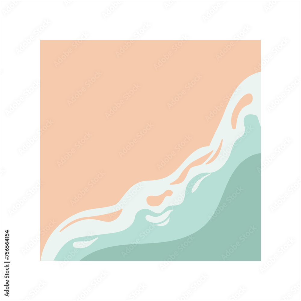 Aerial view of ocean waves reaching the coastline. Beach, sand, sea shore with blue waves. Top view overhead seaside. Vector illustrations. Travel. Summer background Aerial view of ocean waves reaching the coastline. Beach, sand, sea shore with blue waves. Top view overhead seaside. Vector illustrations. Travel. Summer background