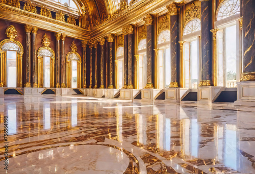 golden marble interior of the royal palace, golden palace, interior of the aristocratic castle museum,
