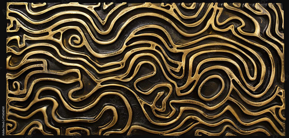Rich, glossy epoxy layers creating an intricate labyrinthine pattern on the wall