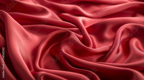 A full-frame image of sumptuous red silk fabric with elegant waves and folds, conveying a sense of luxury and opulence.