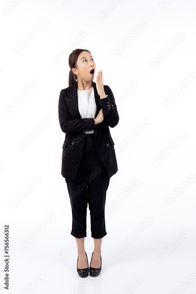 Portrait beautiful happy young asian businesswoman in suit surprise excited with satisfied with success and amazed isolated on white background, happiness business woman with emotion and expression. Portrait beautiful happy young asian businesswoman in suit surprise excited with satisfied with success and amazed isolated on white background, happiness business woman with emotion and expression.