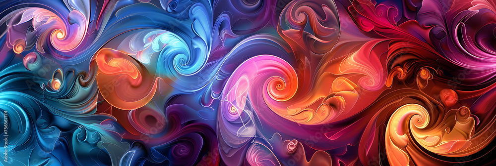 Violet and pink petals swirl in an electric blue water pattern on a black canvas Violet and pink petals swirl in an electric blue water pattern on a black canvas