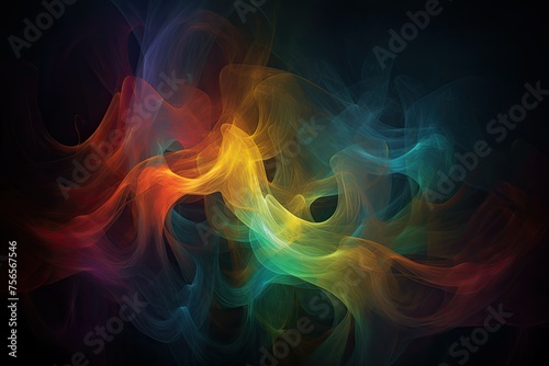 Colorful Abstract Fractal Art. Mystical Space Glow with Wavy Smoke Patterns on dark background