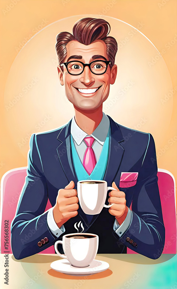 male manager drinking coffee in a cafe, vector illustration, advertising coffee and cafe, male manager drinking coffee in a cafe, vector illustration, advertising coffee and cafe,