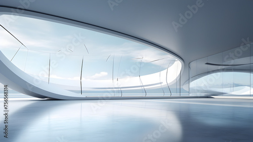 Abstract Modern Architecture with Empty Concrete Floor Car Presentation Background