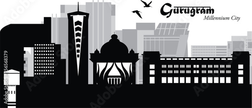 Vector illustration of the skyline cityscape of the city of Gurgaon, India, officially known as Gurugram, with landmarks and buildings