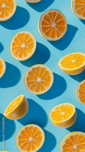 3D Lemon on blue background isometric pattern wallpaper