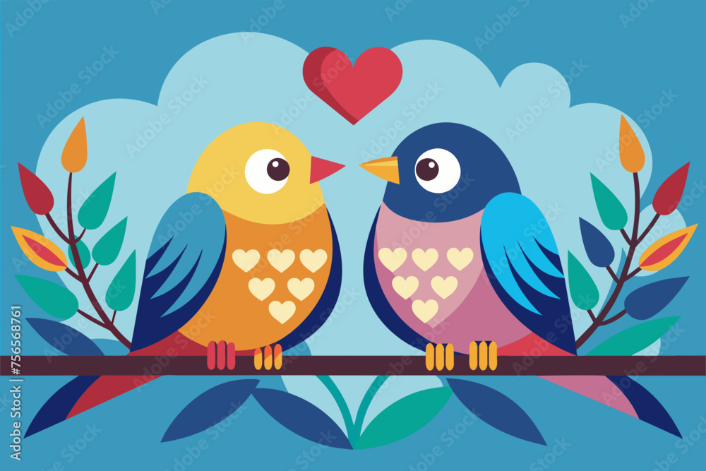 couple birds on a branch with heart