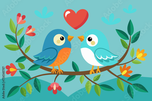 couple birds on a branch with heart