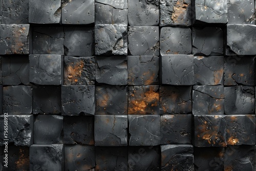 A striking contrast of burnt and unburnt surfaces of wooden blocks showing resilience and transformation photo